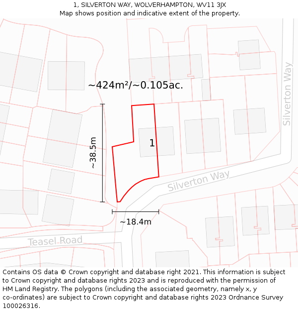 1, SILVERTON WAY, WOLVERHAMPTON, WV11 3JX: Plot and title map