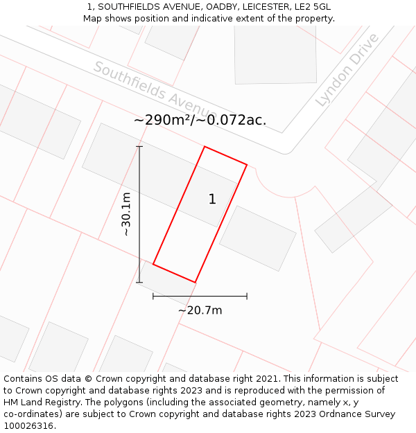 1, SOUTHFIELDS AVENUE, OADBY, LEICESTER, LE2 5GL: Plot and title map