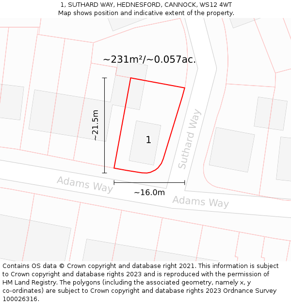 1, SUTHARD WAY, HEDNESFORD, CANNOCK, WS12 4WT: Plot and title map