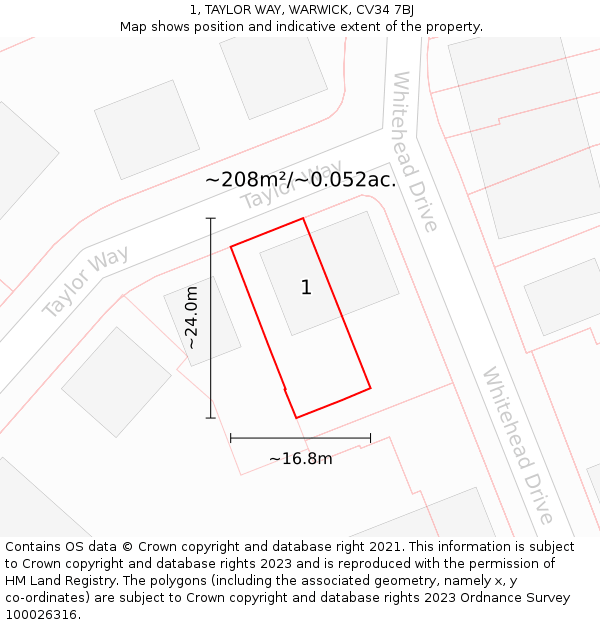1, TAYLOR WAY, WARWICK, CV34 7BJ: Plot and title map