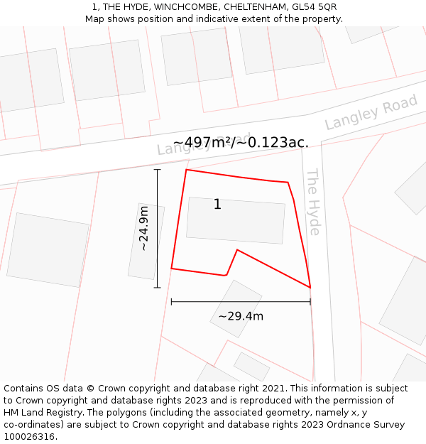 1, THE HYDE, WINCHCOMBE, CHELTENHAM, GL54 5QR: Plot and title map