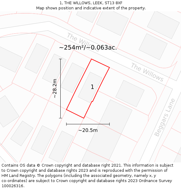 1, THE WILLOWS, LEEK, ST13 8XF: Plot and title map