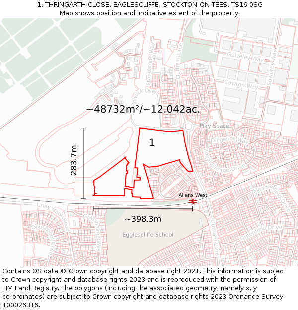 1, THRINGARTH CLOSE, EAGLESCLIFFE, STOCKTON-ON-TEES, TS16 0SG: Plot and title map