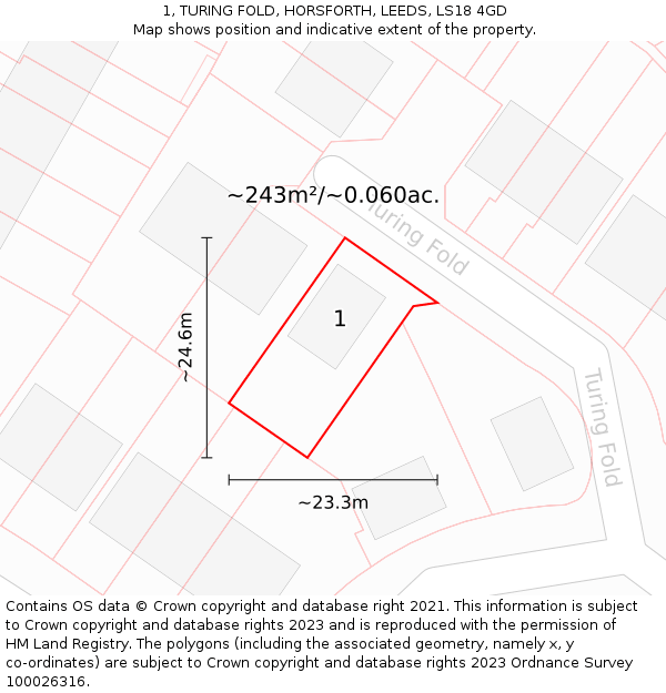 1, TURING FOLD, HORSFORTH, LEEDS, LS18 4GD: Plot and title map