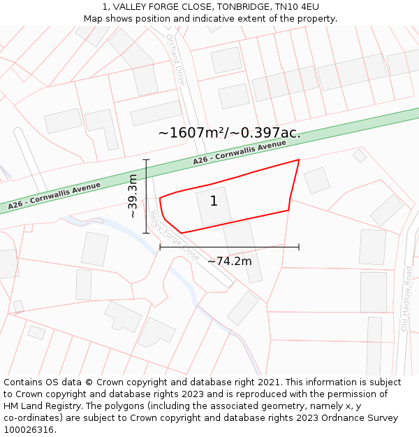 1, VALLEY FORGE CLOSE, TONBRIDGE, TN10 4EU: Plot and title map