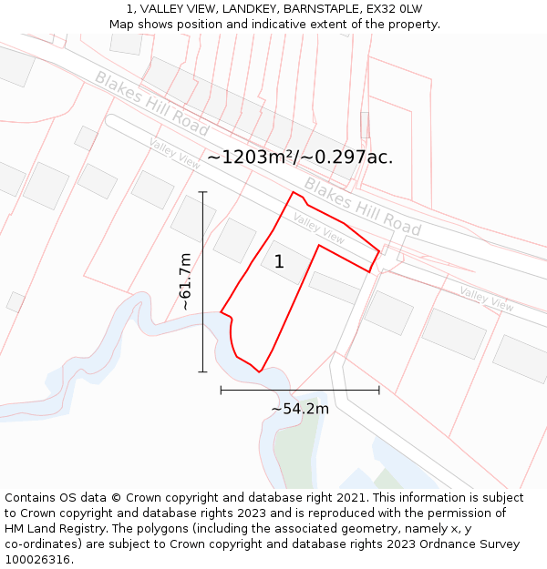 1, VALLEY VIEW, LANDKEY, BARNSTAPLE, EX32 0LW: Plot and title map