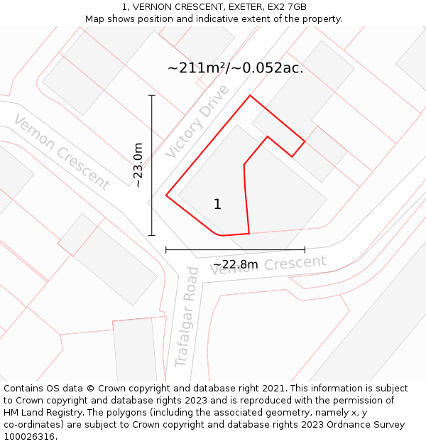 1, VERNON CRESCENT, EXETER, EX2 7GB: Plot and title map