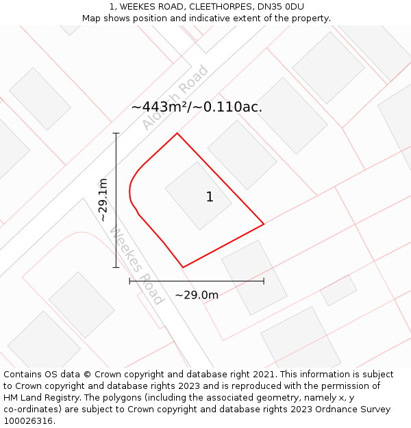 1, WEEKES ROAD, CLEETHORPES, DN35 0DU: Plot and title map