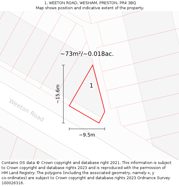 1, WEETON ROAD, WESHAM, PRESTON, PR4 3BQ: Plot and title map