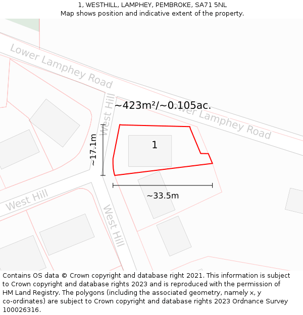 1, WESTHILL, LAMPHEY, PEMBROKE, SA71 5NL: Plot and title map