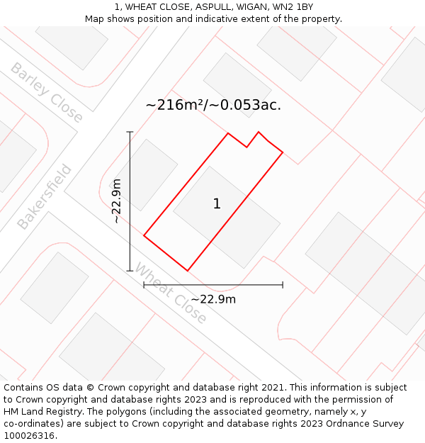 1, WHEAT CLOSE, ASPULL, WIGAN, WN2 1BY: Plot and title map