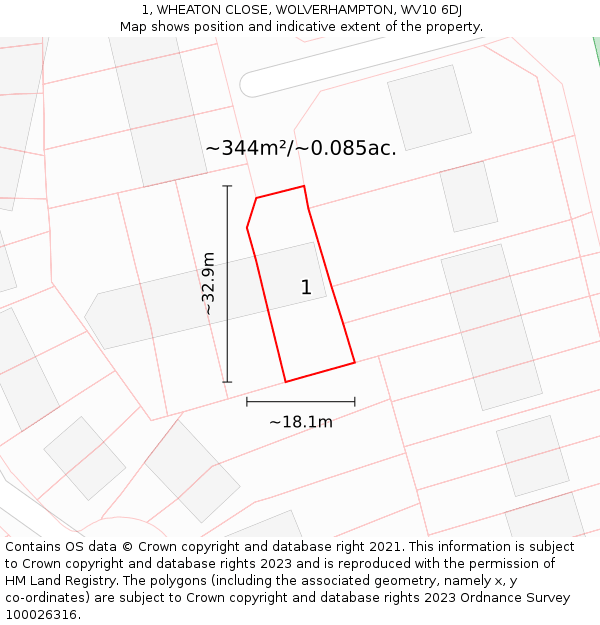 1, WHEATON CLOSE, WOLVERHAMPTON, WV10 6DJ: Plot and title map