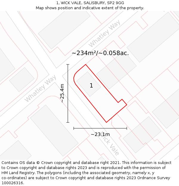 1, WICK VALE, SALISBURY, SP2 9GG: Plot and title map