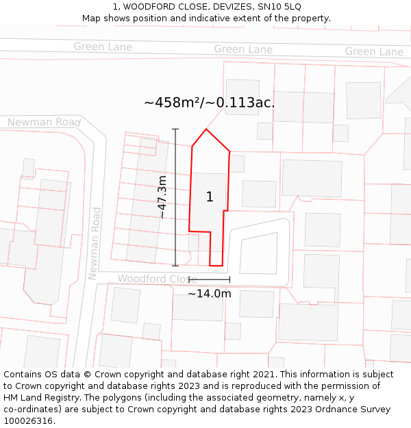1, WOODFORD CLOSE, DEVIZES, SN10 5LQ: Plot and title map