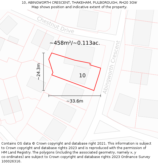 10, ABINGWORTH CRESCENT, THAKEHAM, PULBOROUGH, RH20 3GW: Plot and title map