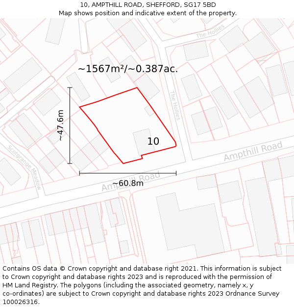 10, AMPTHILL ROAD, SHEFFORD, SG17 5BD: Plot and title map
