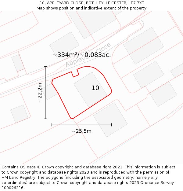 10, APPLEYARD CLOSE, ROTHLEY, LEICESTER, LE7 7XT: Plot and title map