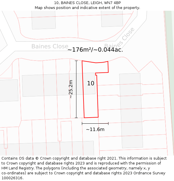 10, BAINES CLOSE, LEIGH, WN7 4BP: Plot and title map