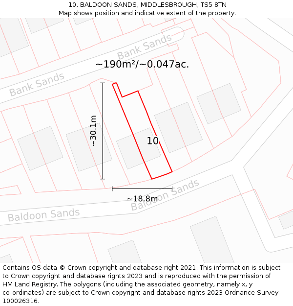 10, BALDOON SANDS, MIDDLESBROUGH, TS5 8TN: Plot and title map
