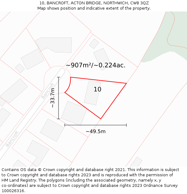 10, BANCROFT, ACTON BRIDGE, NORTHWICH, CW8 3QZ: Plot and title map