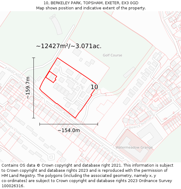 10, BERKELEY PARK, TOPSHAM, EXETER, EX3 0GD: Plot and title map