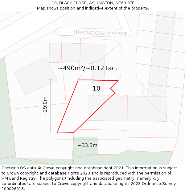 10, BLACK CLOSE, ASHINGTON, NE63 8TE: Plot and title map