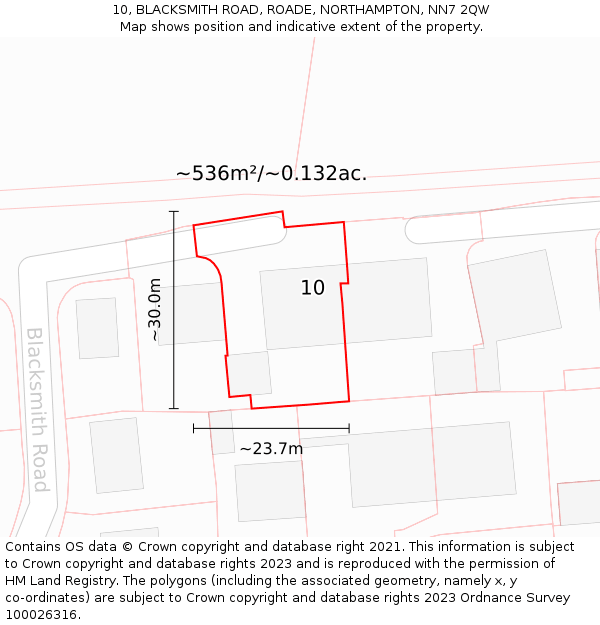 10, BLACKSMITH ROAD, ROADE, NORTHAMPTON, NN7 2QW: Plot and title map