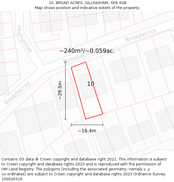 10, BROAD ACRES, GILLINGHAM, SP8 4SB: Plot and title map