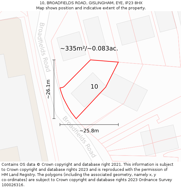 10, BROADFIELDS ROAD, GISLINGHAM, EYE, IP23 8HX: Plot and title map