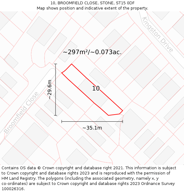 10, BROOMFIELD CLOSE, STONE, ST15 0DF: Plot and title map