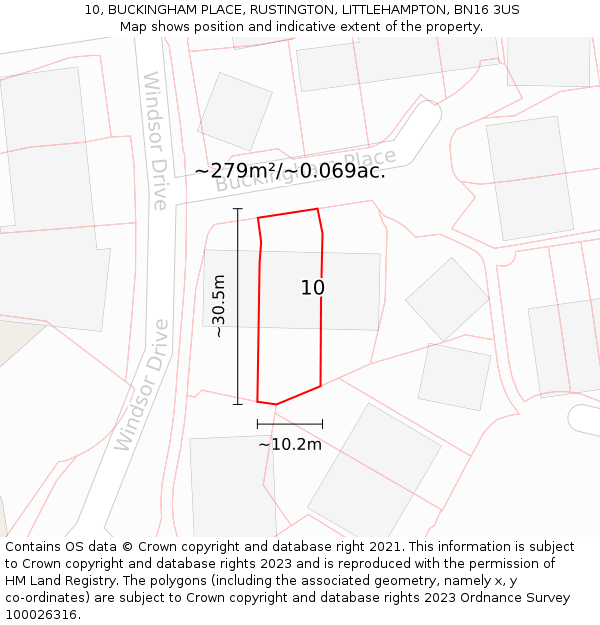 10, BUCKINGHAM PLACE, RUSTINGTON, LITTLEHAMPTON, BN16 3US: Plot and title map