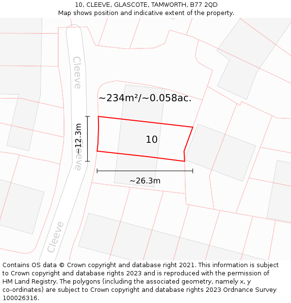 10, CLEEVE, GLASCOTE, TAMWORTH, B77 2QD: Plot and title map