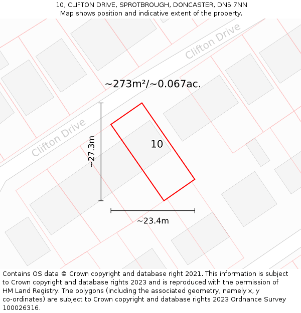 10, CLIFTON DRIVE, SPROTBROUGH, DONCASTER, DN5 7NN: Plot and title map