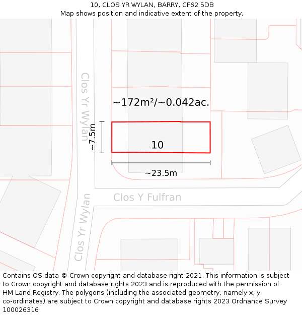 10, CLOS YR WYLAN, BARRY, CF62 5DB: Plot and title map