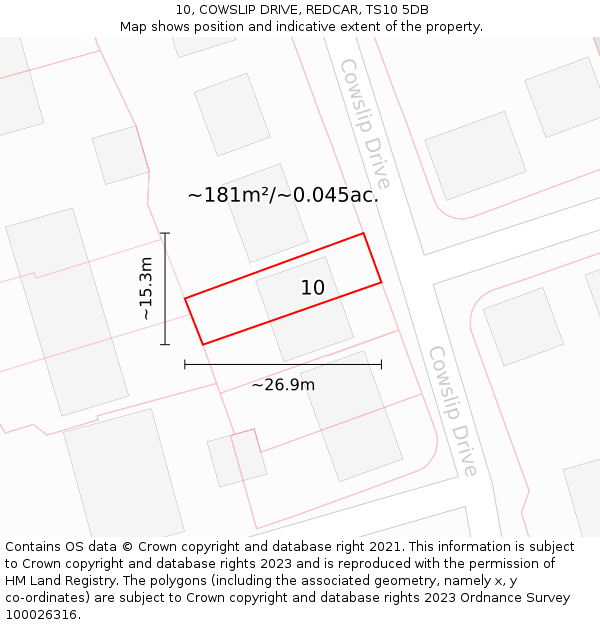 10, COWSLIP DRIVE, REDCAR, TS10 5DB: Plot and title map