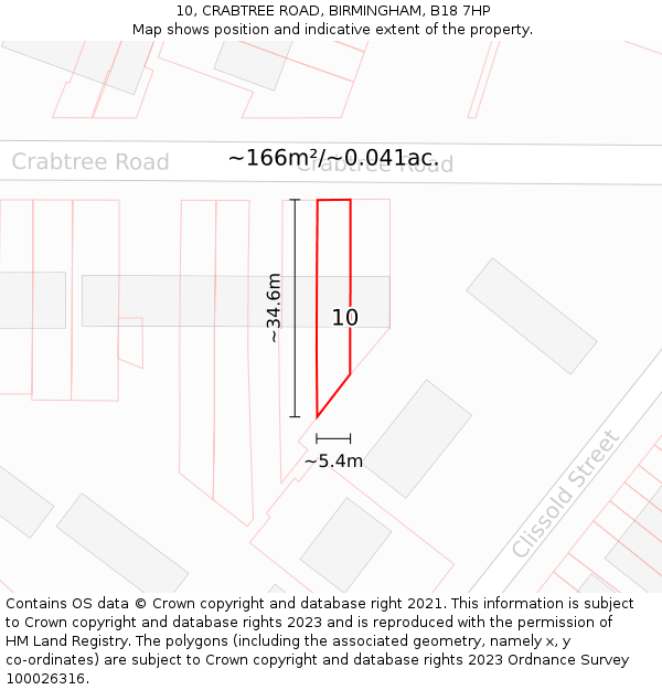 10, CRABTREE ROAD, BIRMINGHAM, B18 7HP: Plot and title map