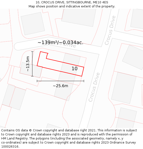 10, CROCUS DRIVE, SITTINGBOURNE, ME10 4ES: Plot and title map