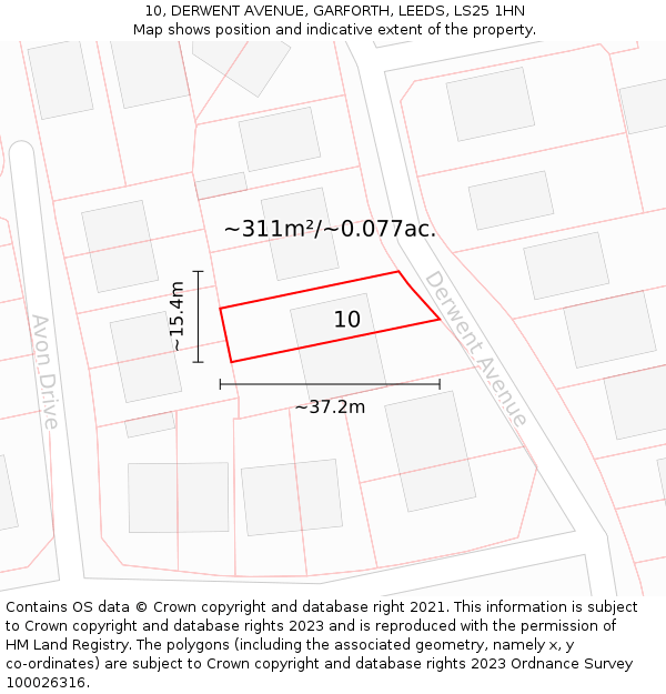 10, DERWENT AVENUE, GARFORTH, LEEDS, LS25 1HN: Plot and title map