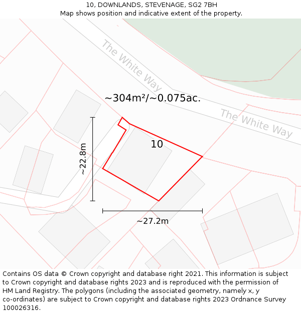10, DOWNLANDS, STEVENAGE, SG2 7BH: Plot and title map
