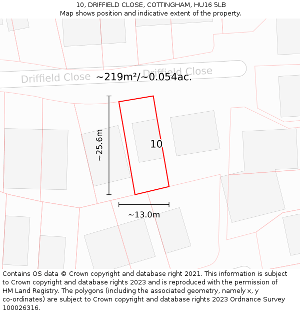 10, DRIFFIELD CLOSE, COTTINGHAM, HU16 5LB: Plot and title map
