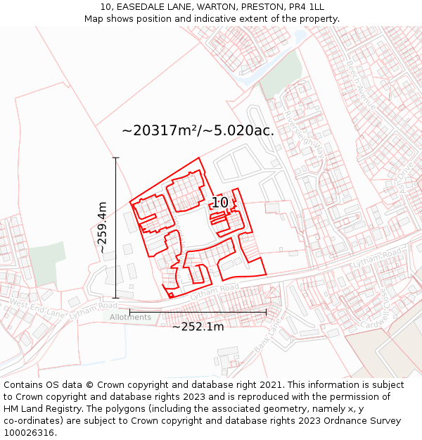 10, EASEDALE LANE, WARTON, PRESTON, PR4 1LL: Plot and title map