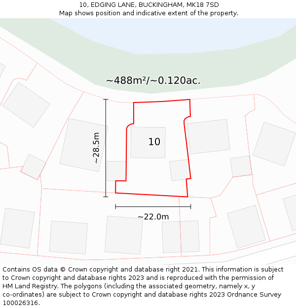 10, EDGING LANE, BUCKINGHAM, MK18 7SD: Plot and title map