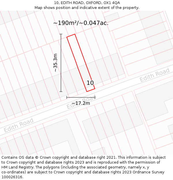 10, EDITH ROAD, OXFORD, OX1 4QA: Plot and title map