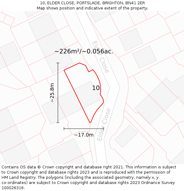 10, ELDER CLOSE, PORTSLADE, BRIGHTON, BN41 2ER: Plot and title map