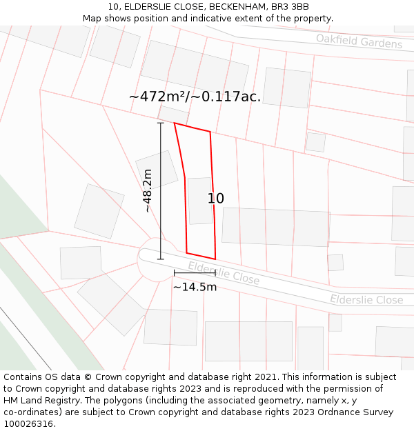 10, ELDERSLIE CLOSE, BECKENHAM, BR3 3BB: Plot and title map