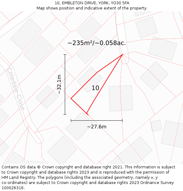 10, EMBLETON DRIVE, YORK, YO30 5FA: Plot and title map