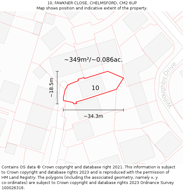 10, FAWKNER CLOSE, CHELMSFORD, CM2 6UP: Plot and title map