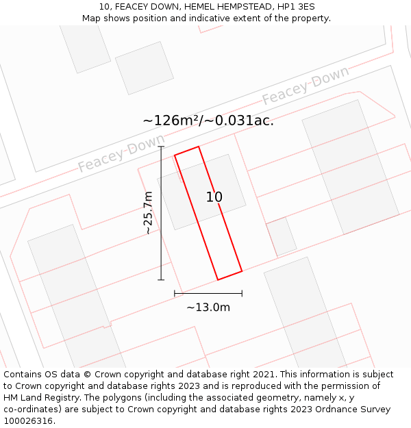 10, FEACEY DOWN, HEMEL HEMPSTEAD, HP1 3ES: Plot and title map