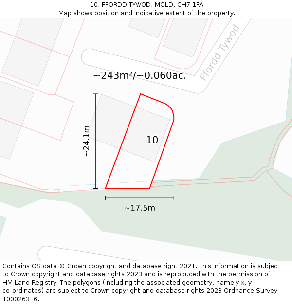 10, FFORDD TYWOD, MOLD, CH7 1FA: Plot and title map