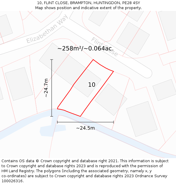 10, FLINT CLOSE, BRAMPTON, HUNTINGDON, PE28 4SY: Plot and title map